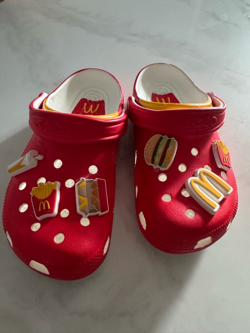 CROCS Red & White McDonald's Charm Clogs